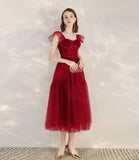 Red tulle short A line prom dress cocktail dress HZ1023