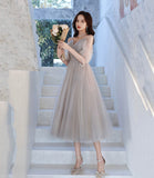 Cute tulle lace A line prom dress lace evening dress HZ1023