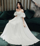 Simple A line long white prom dress white evening dress HZ1023