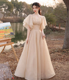 Cute tulle sequins long prom dress A line evening dress HZ1023