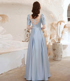 Cute satin long prom dress blue evening dress HZ1023
