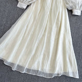 Champagne V Neck Long Sleeve Dress A Line Fashion Dress HZ1023