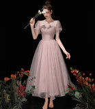 Pink tulle beads short prom dress A line homecoming dress HZ1023