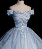 Blue tulle lace long ball gown dress formal dresses HZ1023