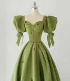 Cute strawberry long prom dress green evening gown HZ1023