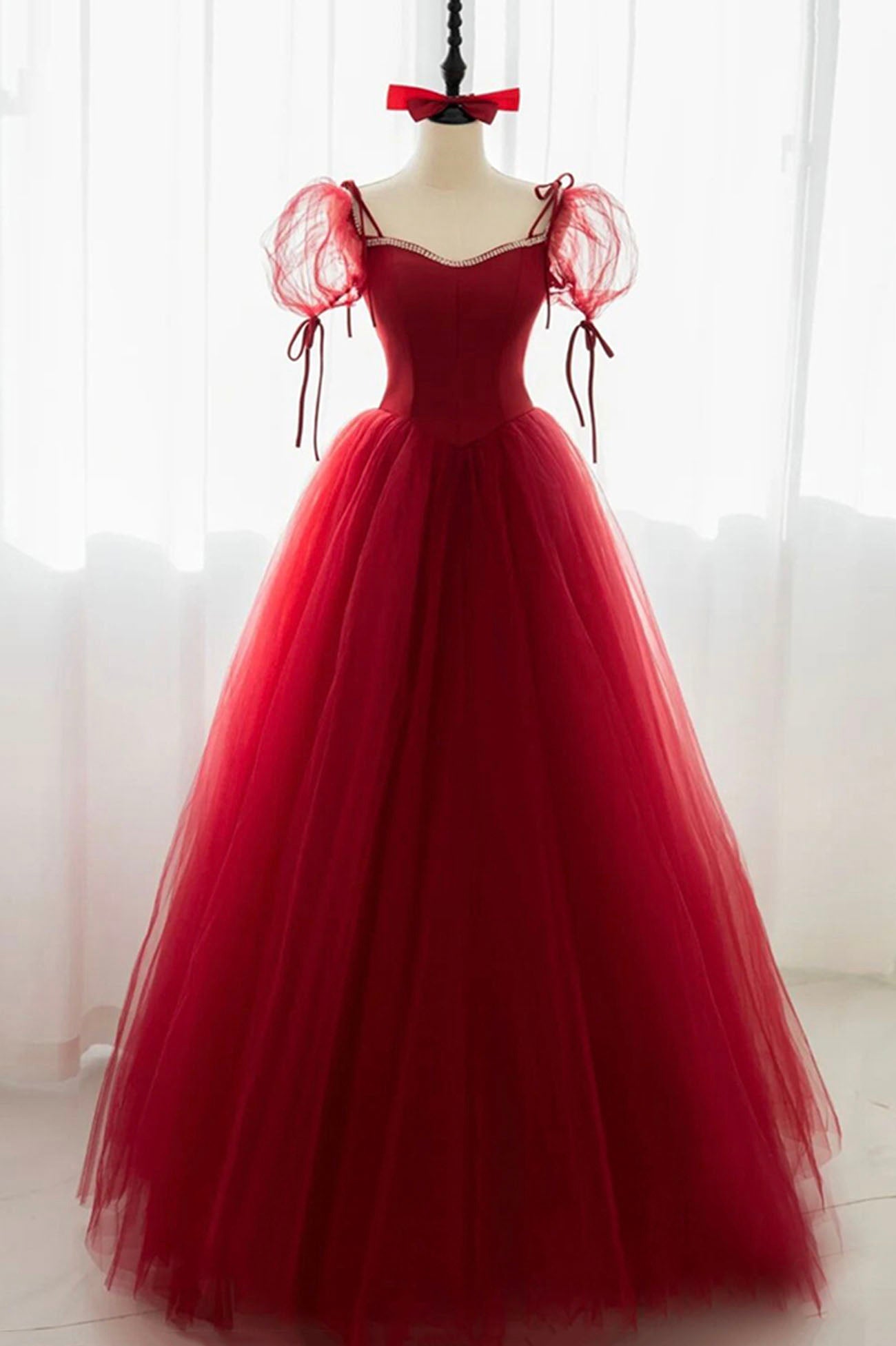 Red tulle long ball gown dress red evening dress HZ1023