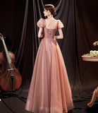 Pink tulle sequins long prom dress pink evening dress HZ1023