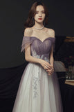 Purple tulle sequins long prom dress A line evening dress HZ1023