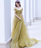 Cute tulle long prom dress A line evening gown HZ1023