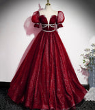 Shiny tulle sequins long prom dress A line evening gown HZ1023