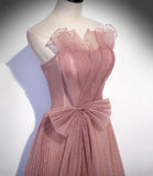 Pink tulle sequins long prom dress A line evening dress HZ1023