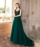 Green tulle lace long prom dress A line evening dress HZ1023