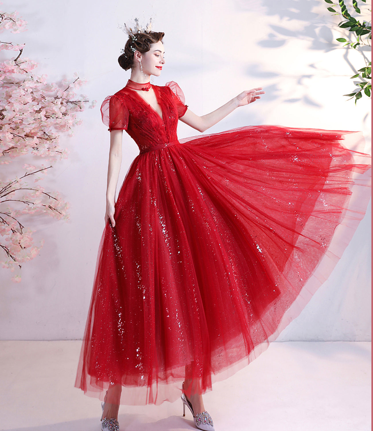 Red tulle short prom dress red homecoming dress HZ1023