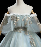 Green tulle lace long prom dress A line formal dress HZ1023