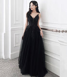 Black tulle sequins long prom dress evening dress HZ1023