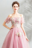 Pink tulle lace long prom dress evening dress HZ1023