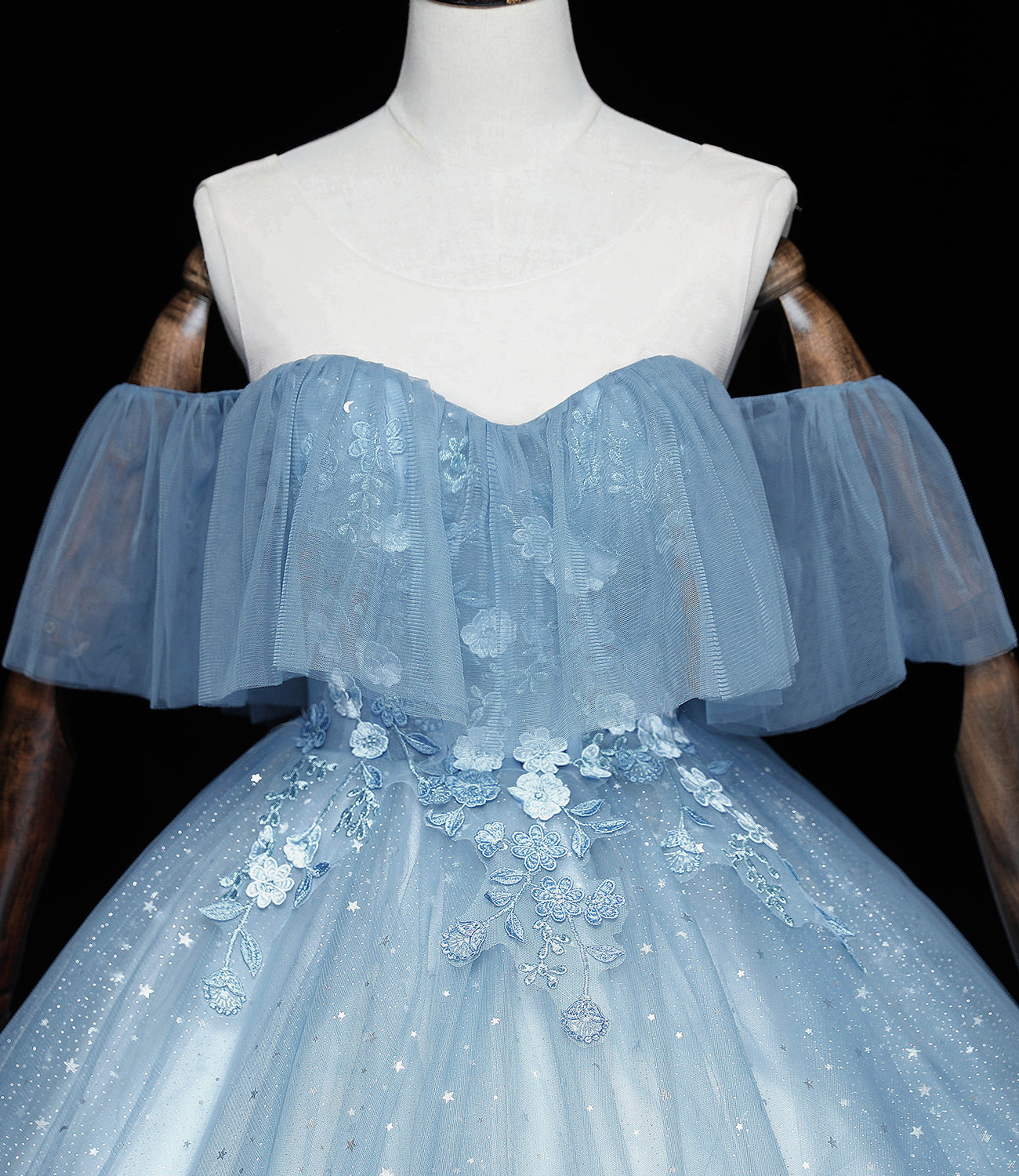 Blue tulle lace long ball gown dress A line formal dress HZ1023