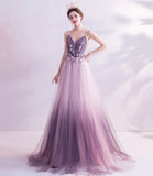 Purple tulle sequins long prom dress purple evening dress HZ1023