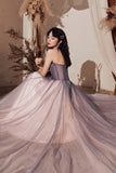 Purple tulle sequins long prom dress evening dress HZ1023