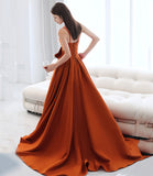 Orange satin long prom dress with bow A line formal dress HZ1023