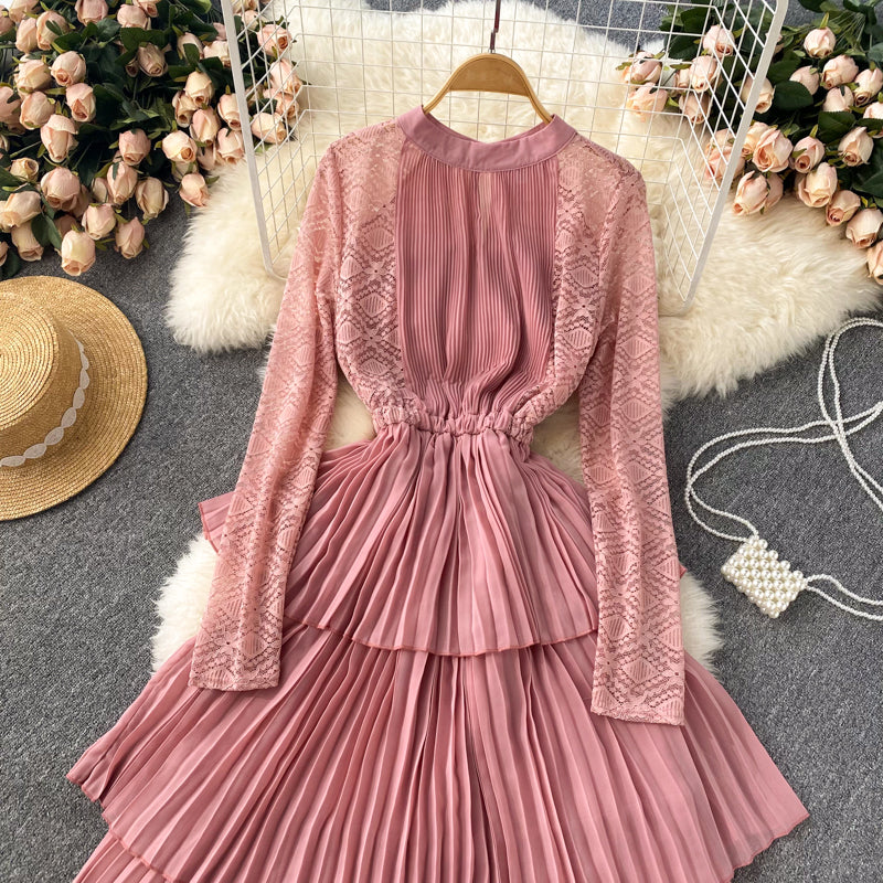 A Line Chiffon Lace Long Sleeve Dress Fashion Dress HZ1023