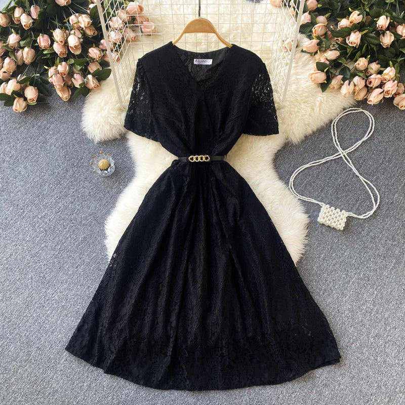 Cute V Neck Lace Short Dress A Line Fashion Dress HZ1023