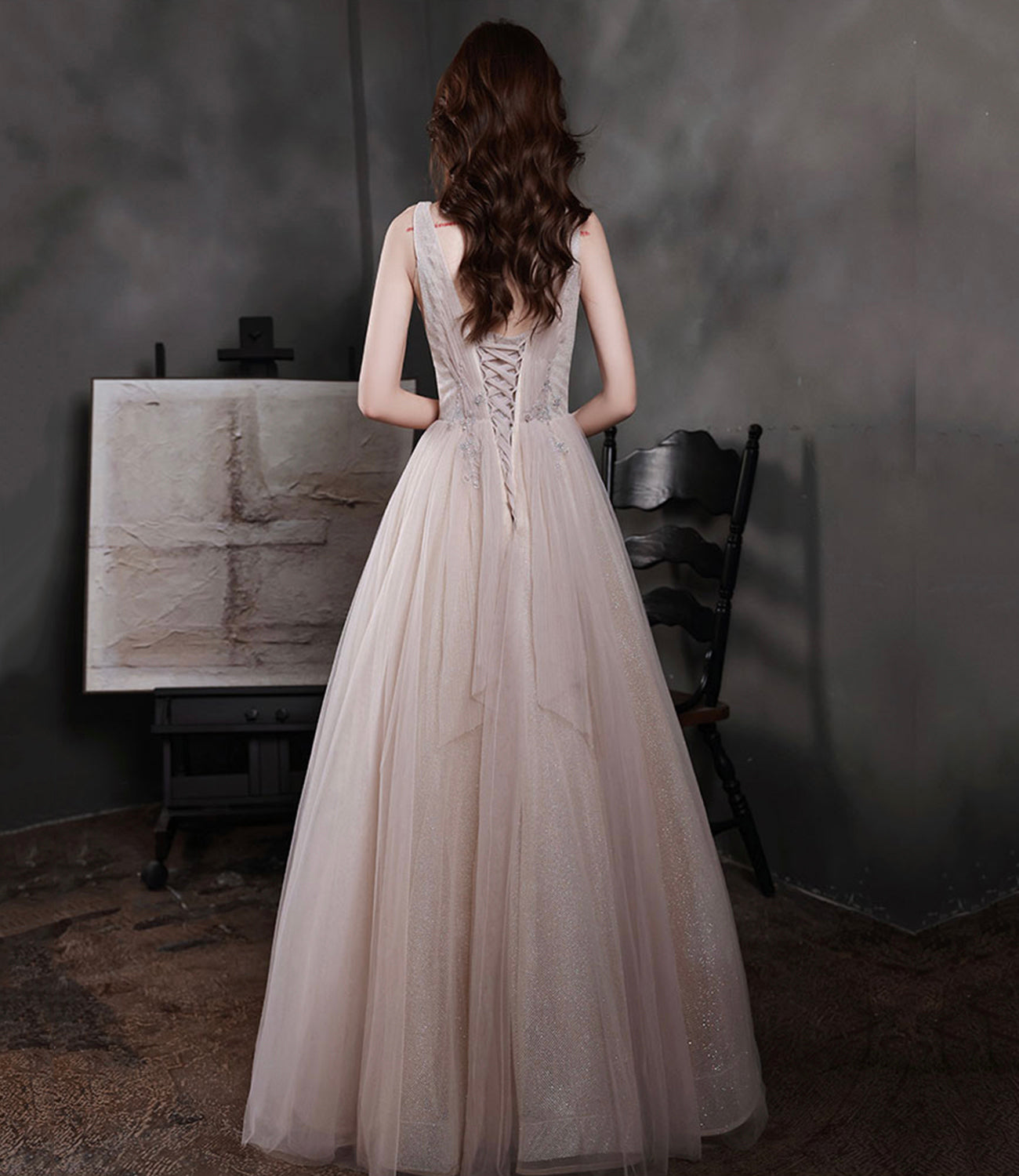 Elegant tulle long prom dress A line evening dress HZ1023