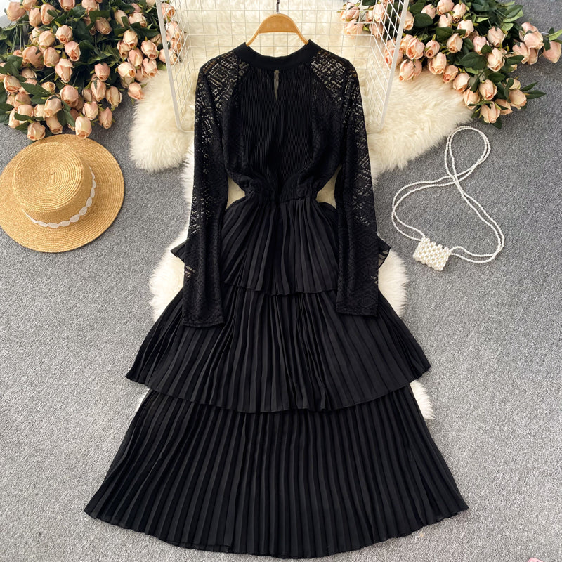A Line Chiffon Lace Long Sleeve Dress Fashion Dress HZ1023
