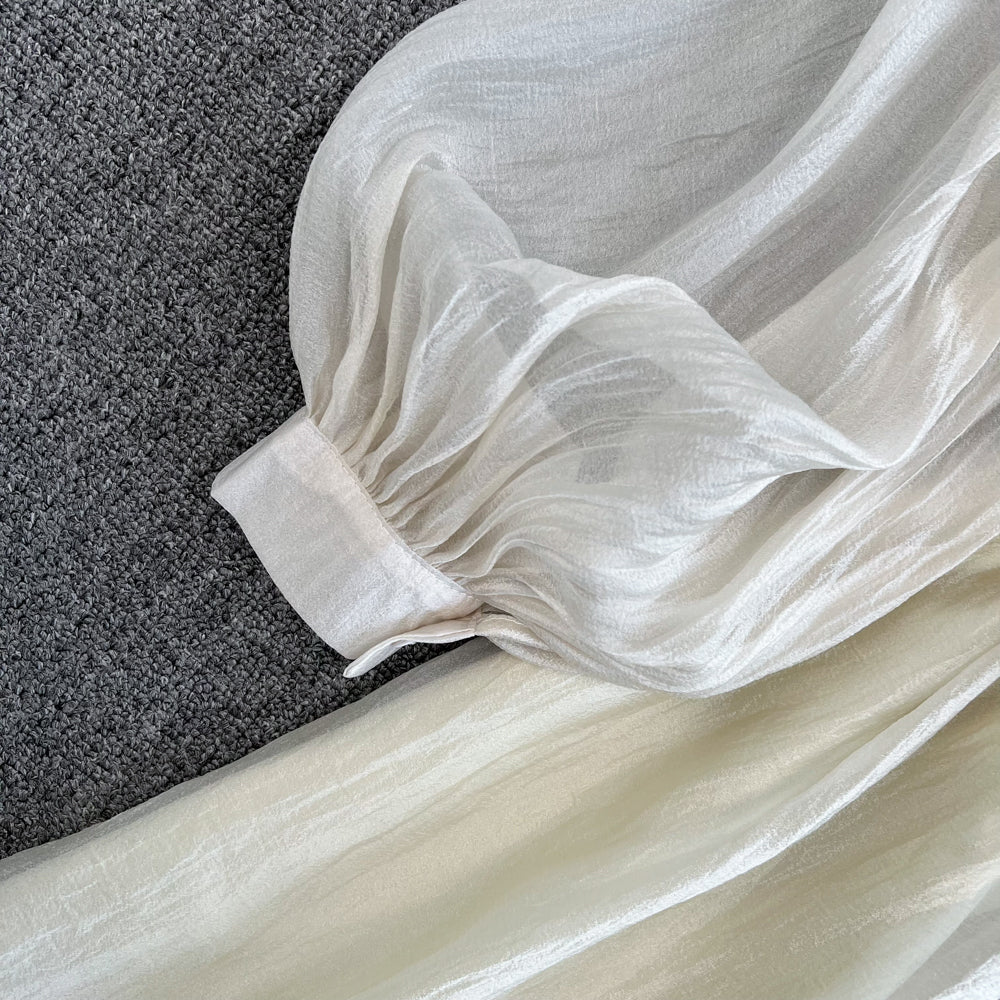 Champagne V Neck Long Sleeve Dress A Line Fashion Dress HZ1023