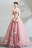 Pink tulle lace long prom dress evening dress HZ1023