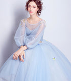 Blue tulle sequins long ball gown dress blue evening dress HZ1023