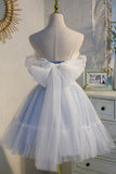 Blue tulle lace short prom dress homecoming dress HZ1023