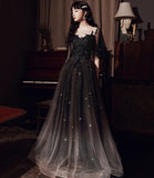 Black tulle lace long prom dress evening dress HZ1023