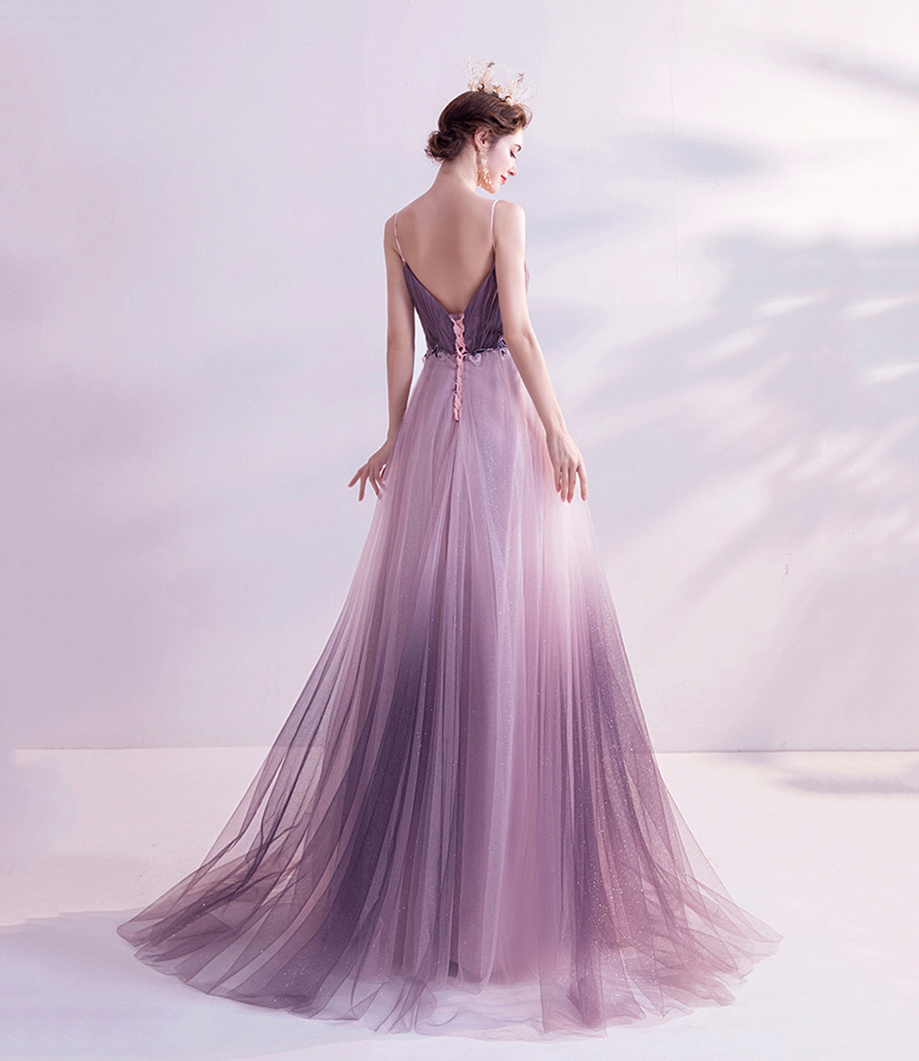 Purple tulle sequins long prom dress purple evening dress HZ1023