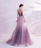 Purple tulle sequins long prom dress purple evening dress HZ1023