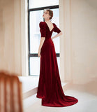 Burgundy velvet long prom dress mermaid evening dress HZ1023