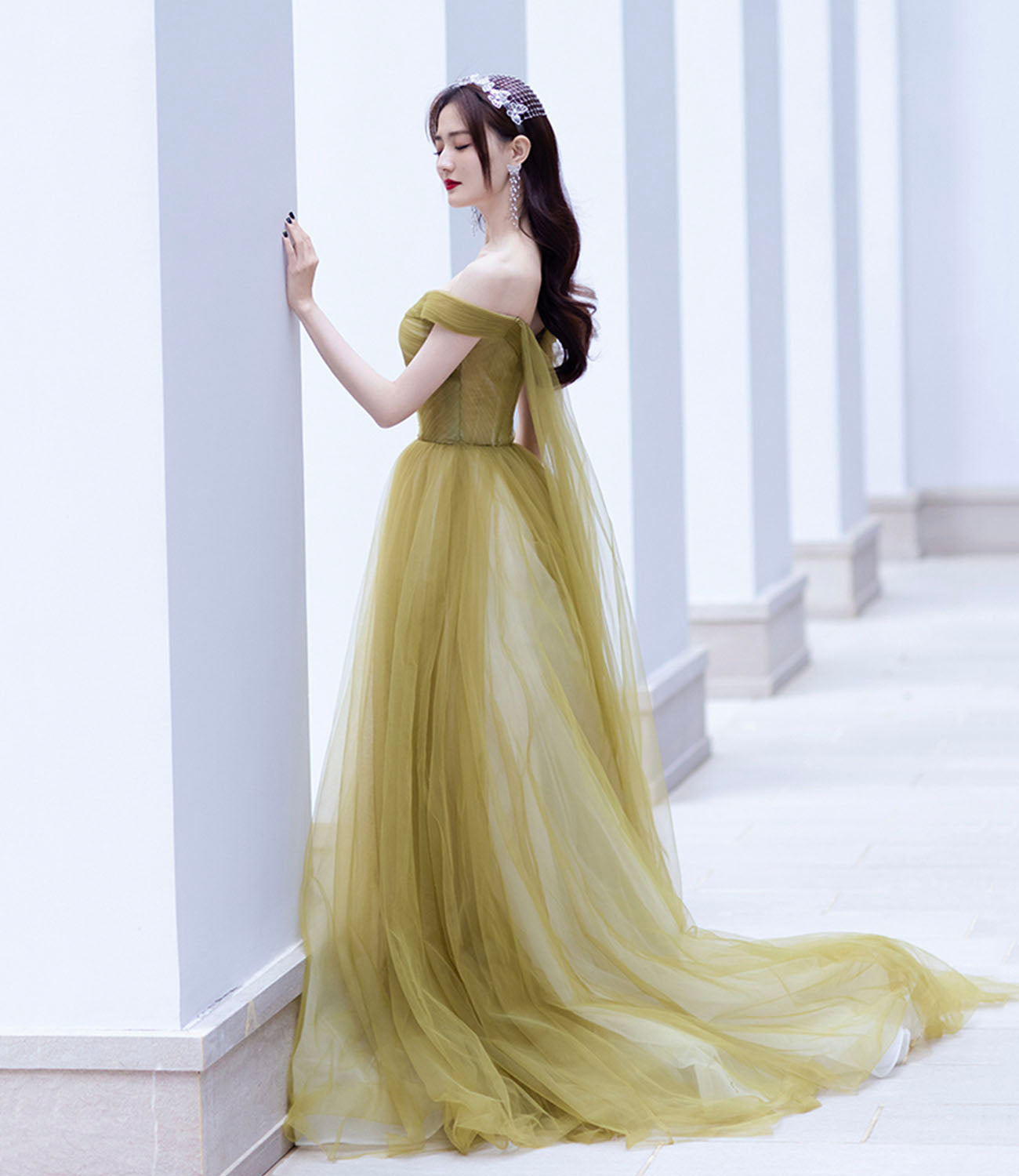 Cute tulle long prom dress A line evening gown HZ1023
