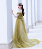Cute tulle long prom dress A line evening gown HZ1023