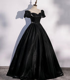 Black satin long prom dress A line evening gown HZ1023
