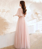 Pink tulle lace long prom dress pink evening dress HZ1023
