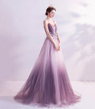 Purple tulle sequins long prom dress purple evening dress HZ1023