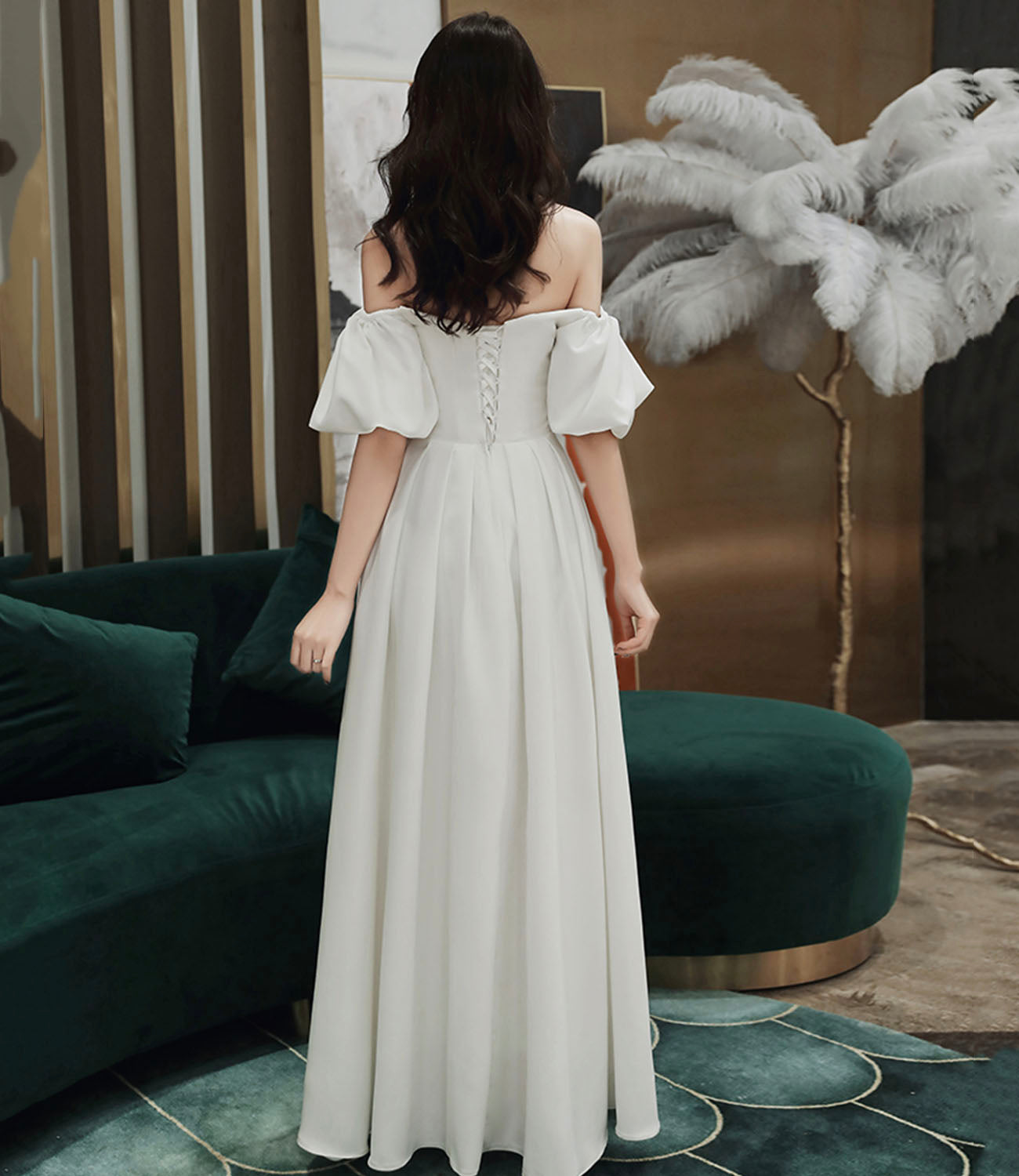 Simple A line long white prom dress white evening dress HZ1023