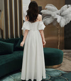 Simple A line long white prom dress white evening dress HZ1023