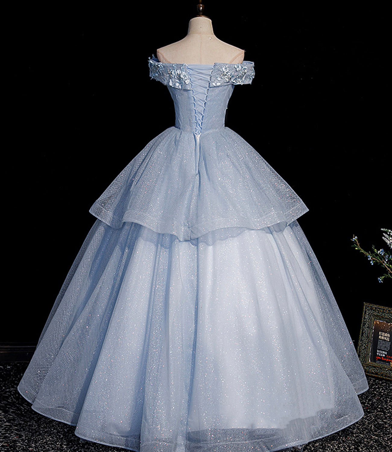 Blue tulle lace long ball gown dress formal dresses HZ1023