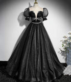 Shiny tulle sequins long prom dress A line evening gown HZ1023