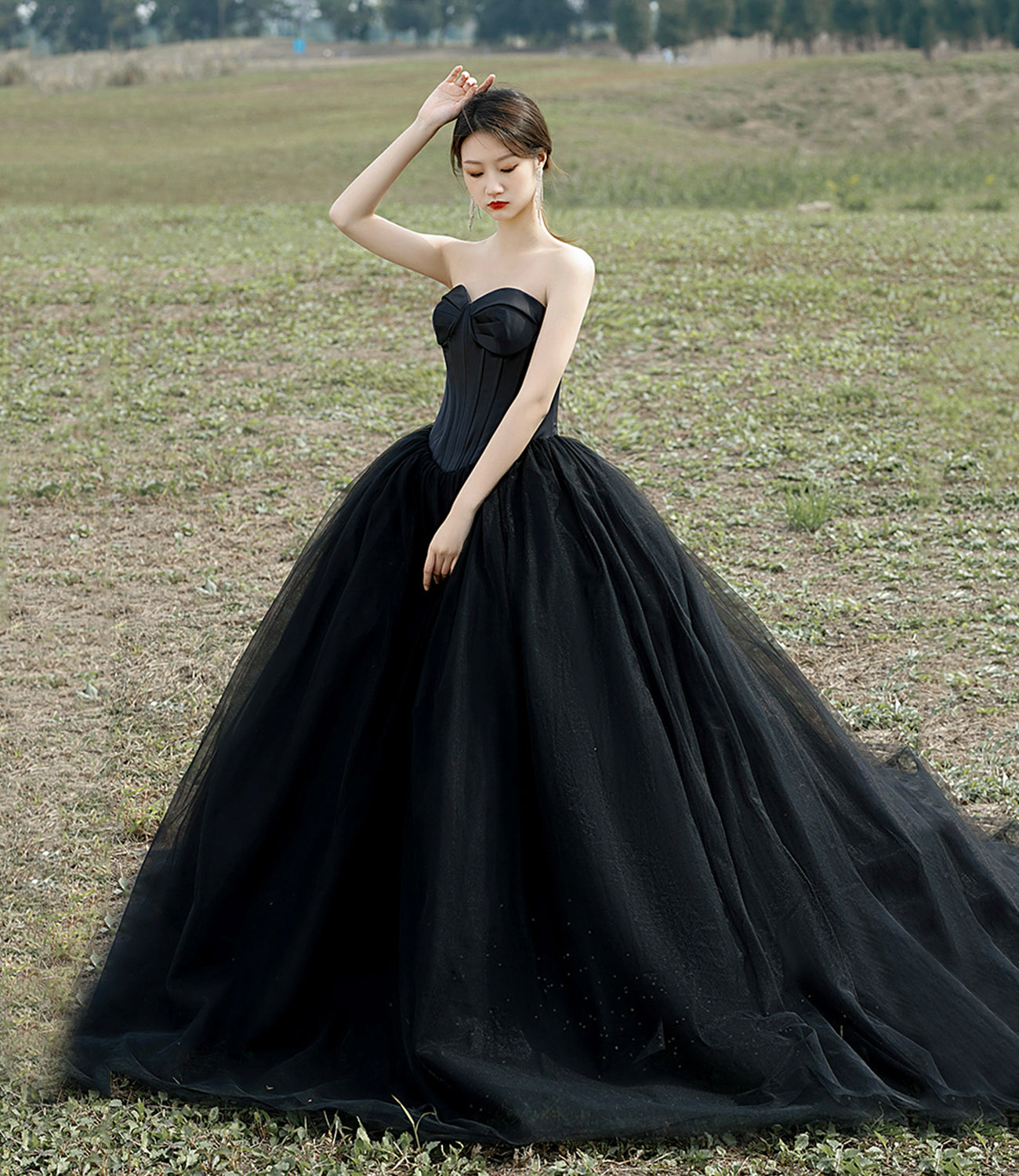 Black tulle long ball gown dress evening gown HZ1023