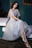 Gray tulle sequins short prom dress homecoming dress HZ1023