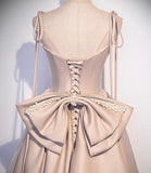 Cute satin long A line prom dress with bow HZ1023