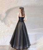 Black tulle long prom dress A line evening dress HZ1023