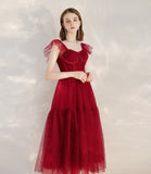 Red tulle short A line prom dress cocktail dress HZ1023